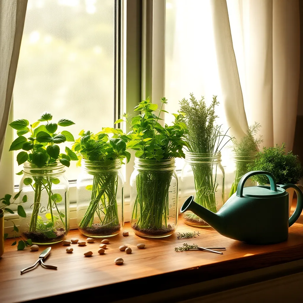 Use Mason Jars for Indoor Herbs